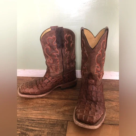 Horse Power Croc Exotic Print Square Toe Cowboy Western Boots Youth size 1 - Picture 1 of 6